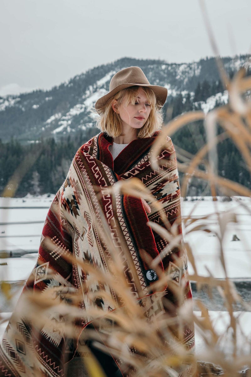 Off the Grid Inca Aztec Throw, Queen, King Blanket | Southwest Indian Navajo Boho Style | Native Cover for Camping, Bedding, Couch, Vanlife | Faux Alpaca, Lightweight, Hypoallergenic (Vinincunca Maroon, Queen) - Image 4